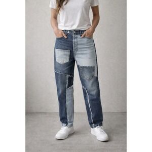 Revice Denim Patchwork Wide Straight Leg Skater Jeans Blue Womens Size 30